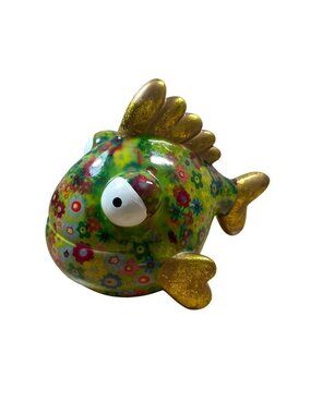 Pomme Pidou Big Eyed Fish Green Bella Floral Piggy Bank with Stopper Whimsical